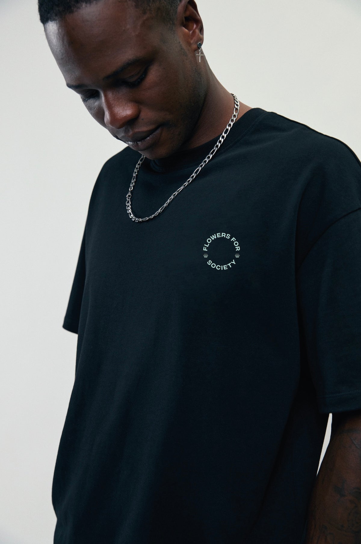 flowers for society tshirt dahlia front view black green